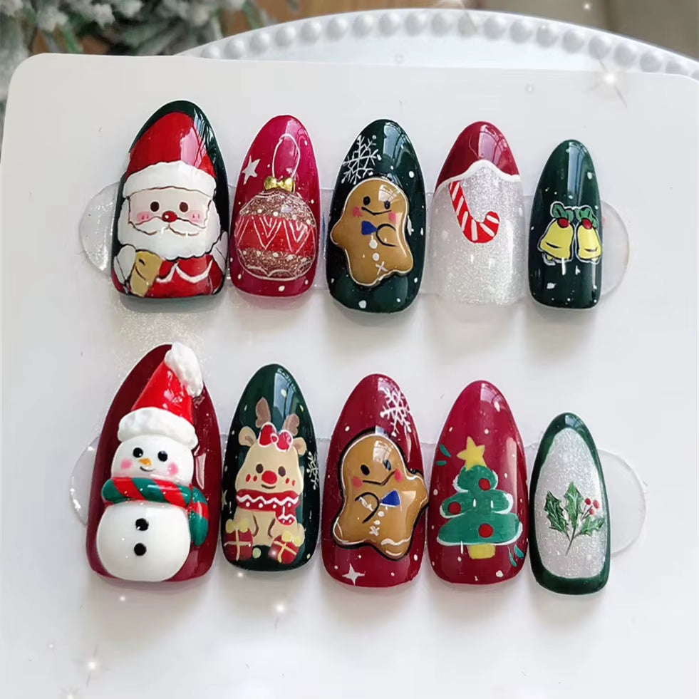 Regal & Reckless Festive Almond Press-On Nails – Santa, Snowman & Tree Set (24pcs)