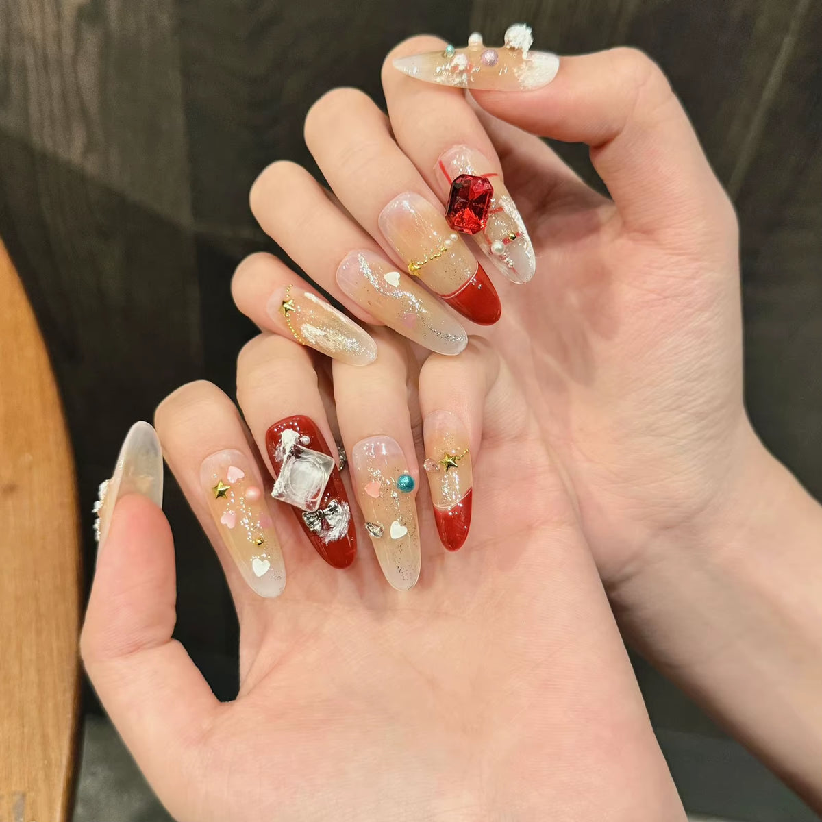 Regal & Reckless Red Velvet Holiday Nails – Handmade Almond Press-On Set