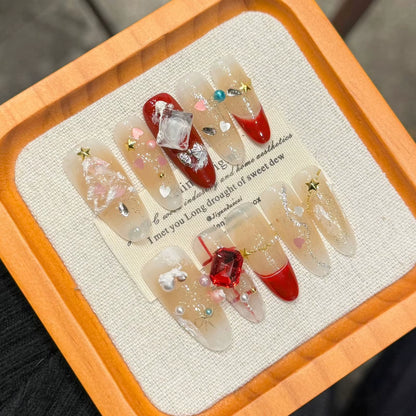 Regal & Reckless Red Velvet Holiday Nails – Handmade Almond Press-On Set