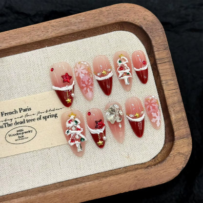 Regal & Reckless Red Velvet Holiday Nails – Handmade Almond Press-On Set