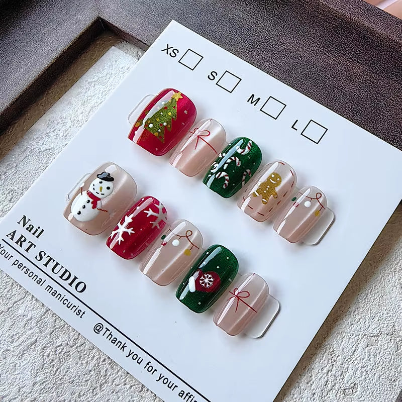 Regal & Reckless Sweet Christmas Press-On Nails – 10pcs  Snowman & Tree
