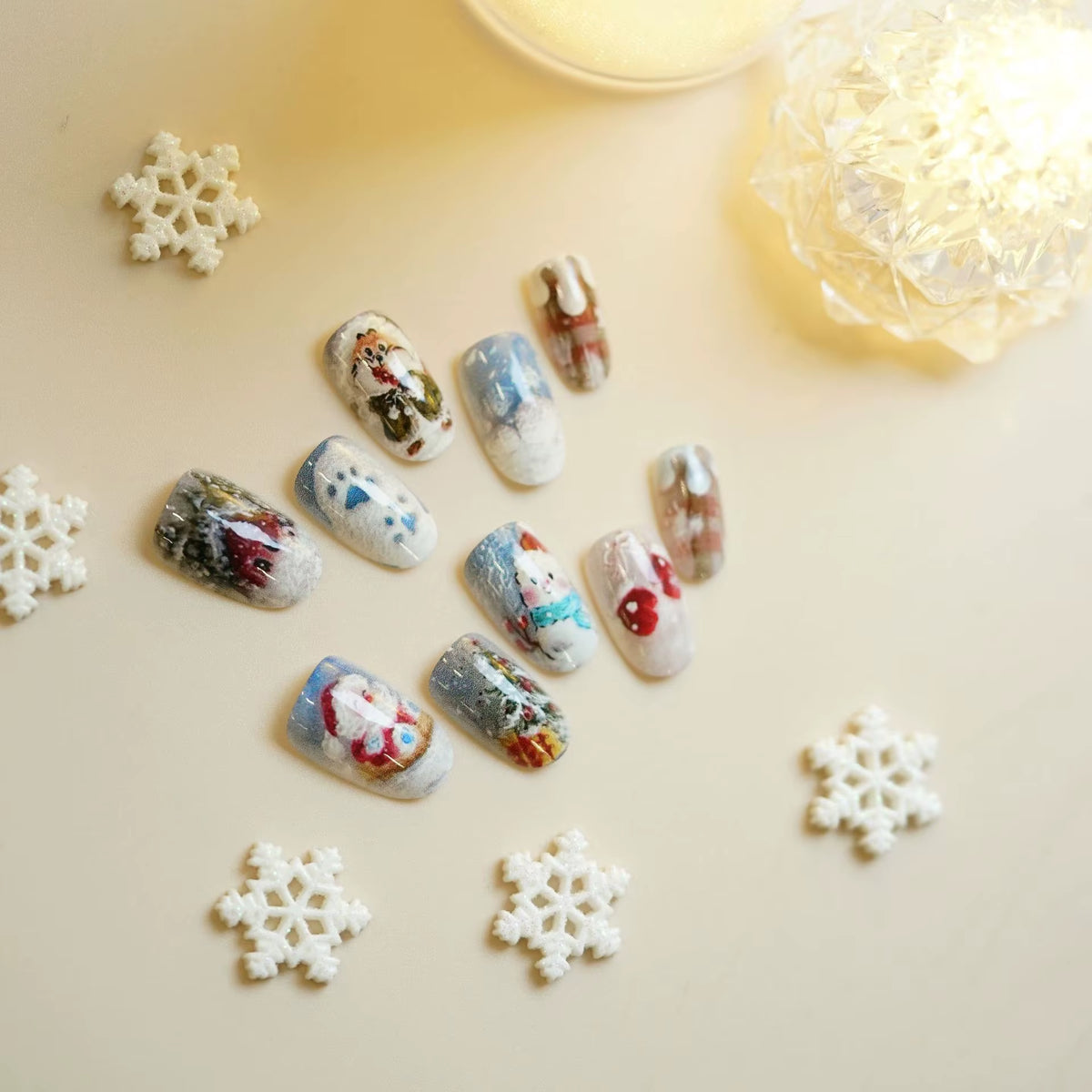 Regal & Reckless Festive Almond Press-On Nails – Santa, Snowman & Tree Set (24pcs)