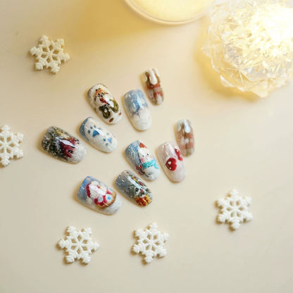 Regal & Reckless Festive Almond Press-On Nails – Santa, Snowman & Tree Set (24pcs)