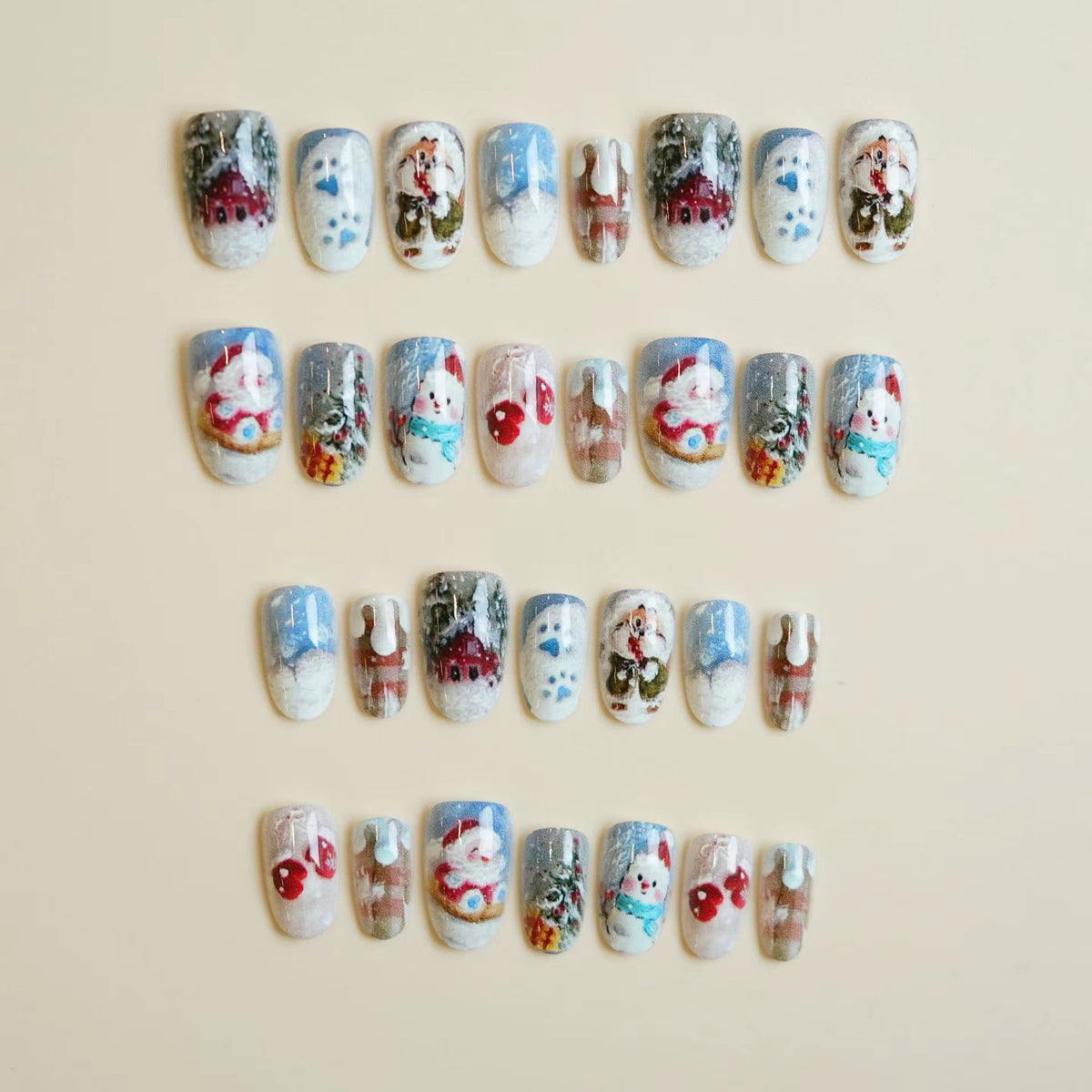 Regal & Reckless Festive Almond Press-On Nails – Santa, Snowman & Tree Set (24pcs)
