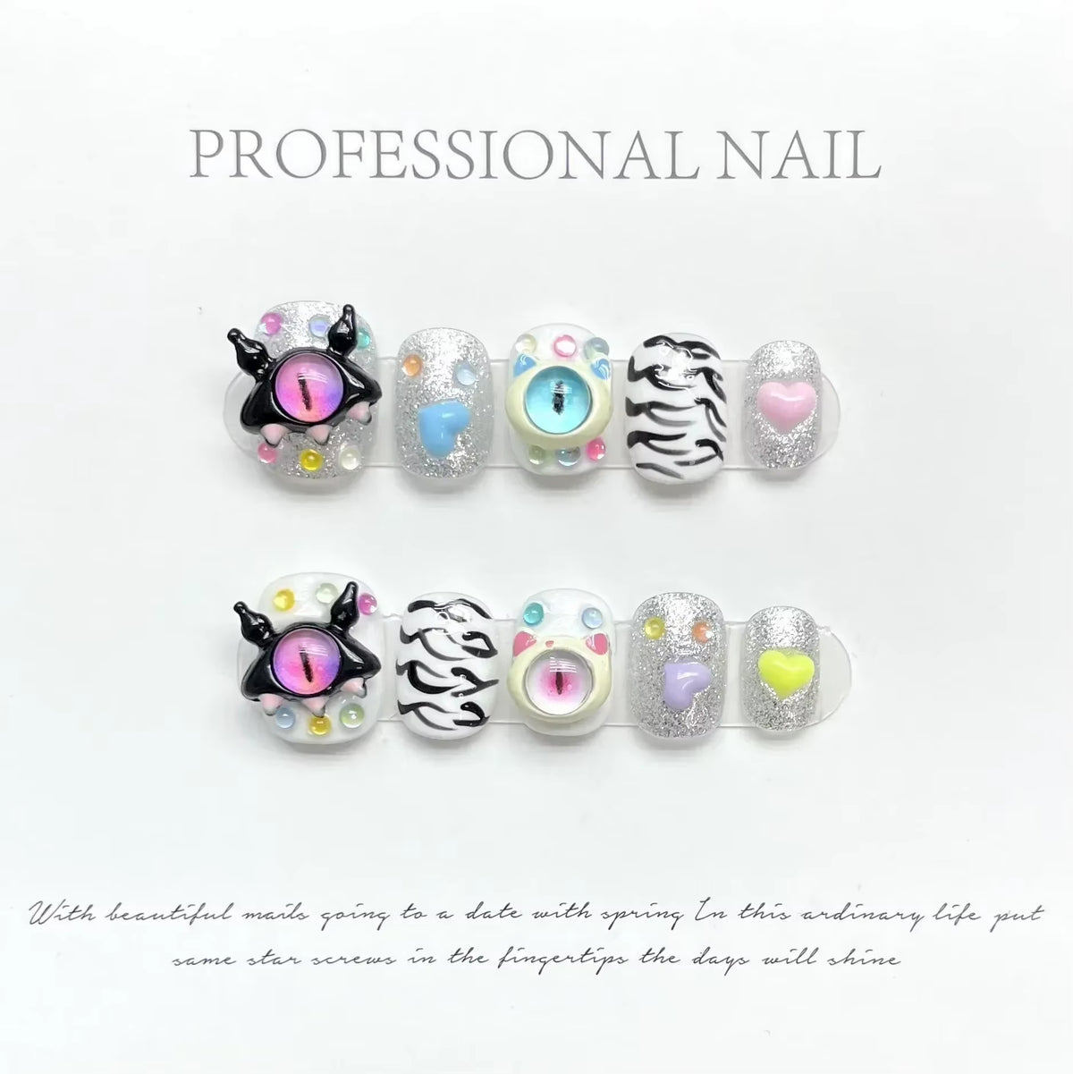 10Pcs Handmade Eye Monster Press-On Nails – Full Cover Wearable Fake Nails for Fun Manicure