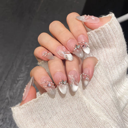 Regal & Reckless Pink Cat’s Eye Press-On Nails – Butterfly French Design (10pcs)