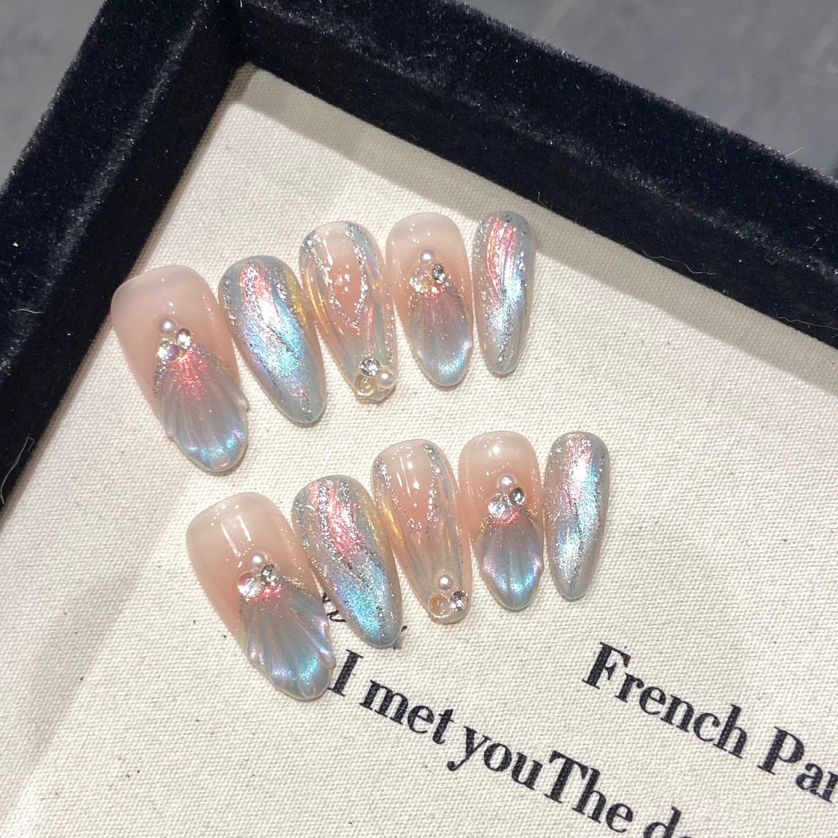 Regal & Reckless Pink Cat’s Eye Press-On Nails – Butterfly French Design (10pcs)