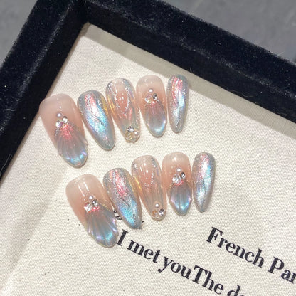 Regal & Reckless Pink Cat’s Eye Press-On Nails – Butterfly French Design (10pcs)