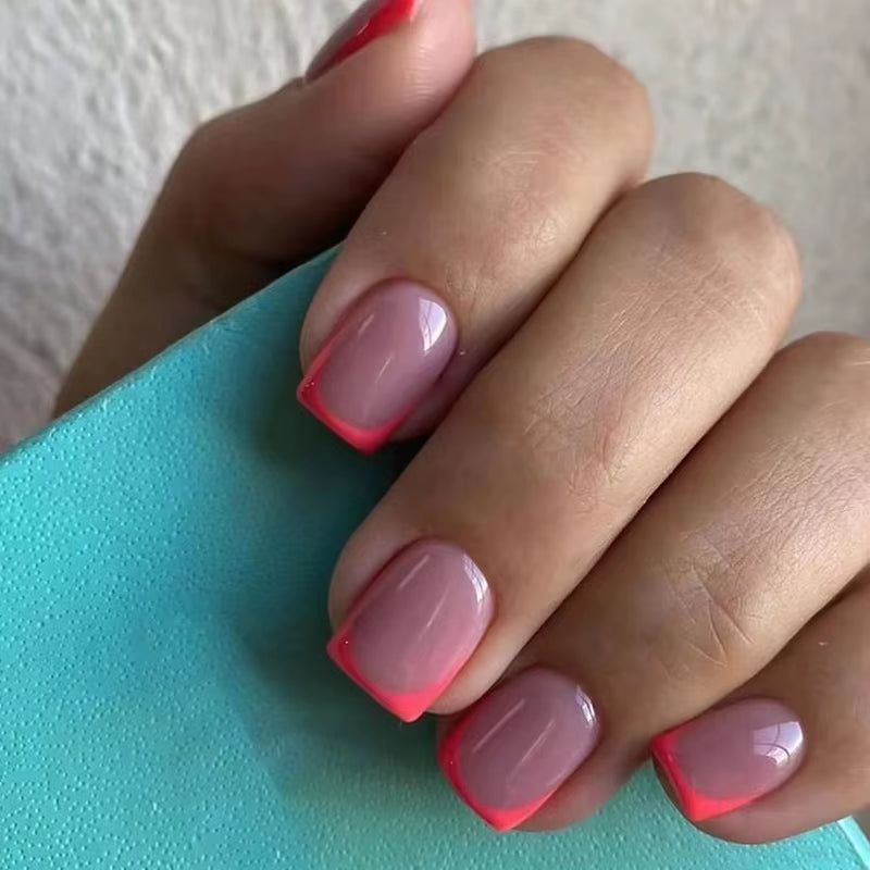 24Pcs Matte Orange French Press-On Nails – Mid-Length Full-Cover Fake Nails, Wearable Artificial Nail Tips for Manicure