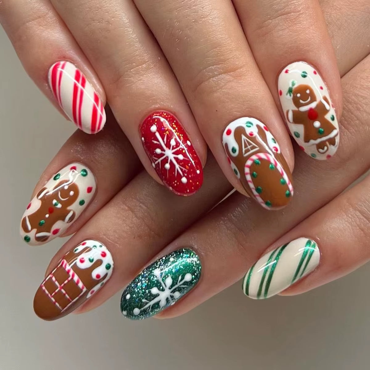 Regal & Reckless Festive Almond Press-On Nails – Santa, Snowman & Tree Set (24pcs)
