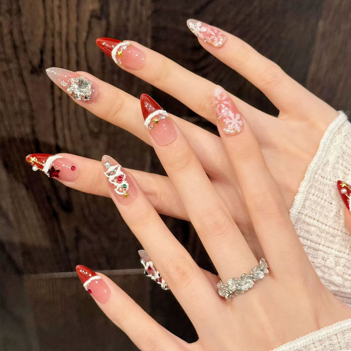 Regal & Reckless Red Velvet Holiday Nails – Handmade Almond Press-On Set