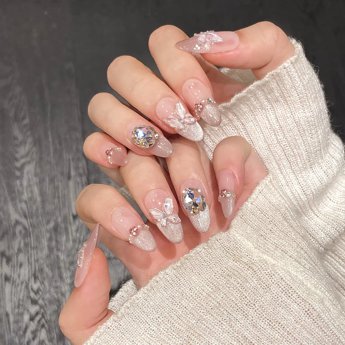 Regal & Reckless Pink Cat’s Eye Press-On Nails – Butterfly French Design (10pcs)