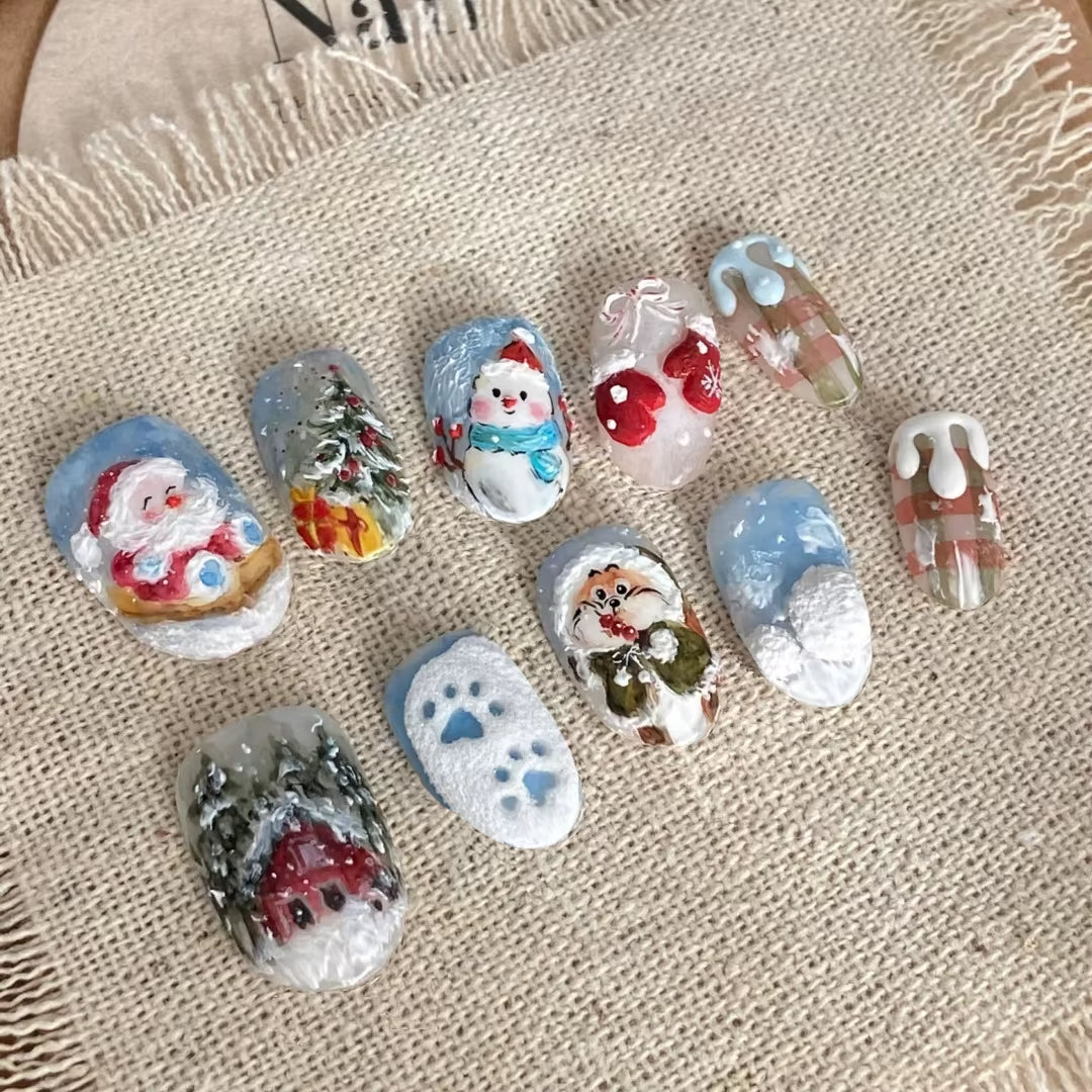 Regal & Reckless Festive Almond Press-On Nails – Santa, Snowman & Tree Set (24pcs)