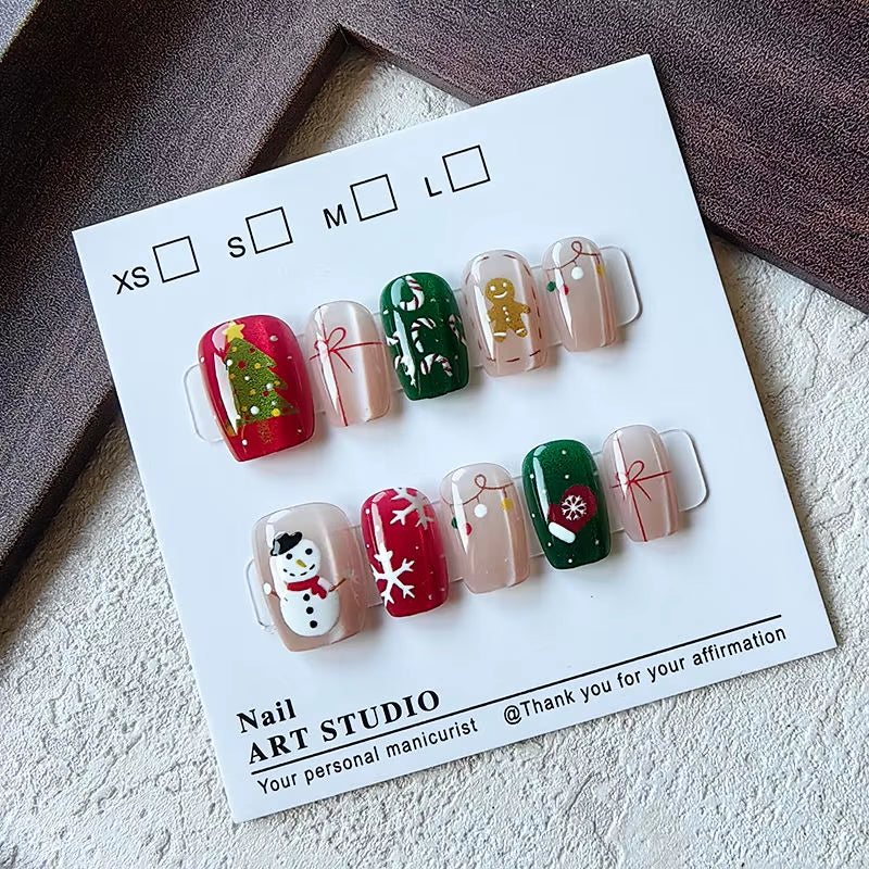 Regal & Reckless Sweet Christmas Press-On Nails – 10pcs  Snowman & Tree