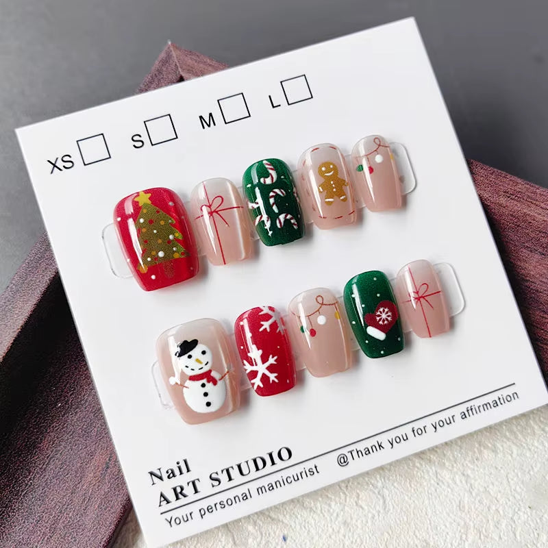 Regal & Reckless Sweet Christmas Press-On Nails – 10pcs  Snowman & Tree