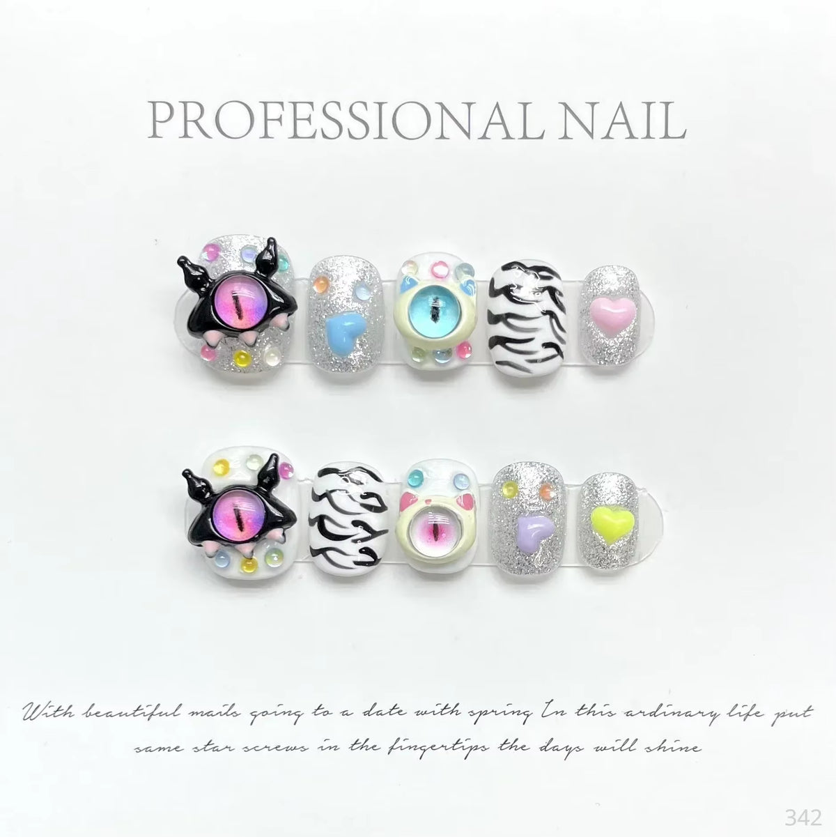 10Pcs Handmade Eye Monster Press-On Nails – Full Cover Wearable Fake Nails for Fun Manicure