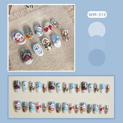 Regal & Reckless Festive Almond Press-On Nails – Santa, Snowman & Tree Set (24pcs)