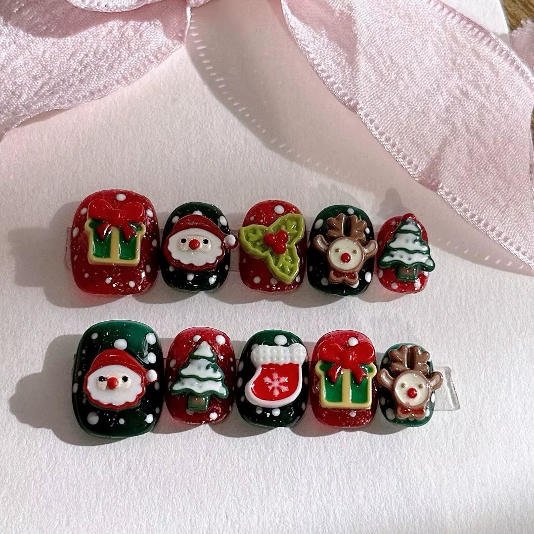 Regal & Reckless Festive Almond Press-On Nails – Santa, Snowman & Tree Set (24pcs)
