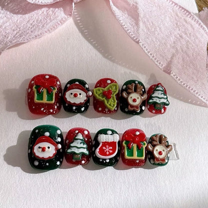 Regal & Reckless Festive Almond Press-On Nails – Santa, Snowman & Tree Set (24pcs)