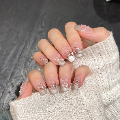 Regal & Reckless Pink Cat’s Eye Press-On Nails – Butterfly French Design (10pcs)