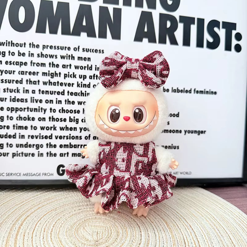 Luxury Labubu Doll Clothes Set – Mini Idol Dress with Bow Headband & Accessories