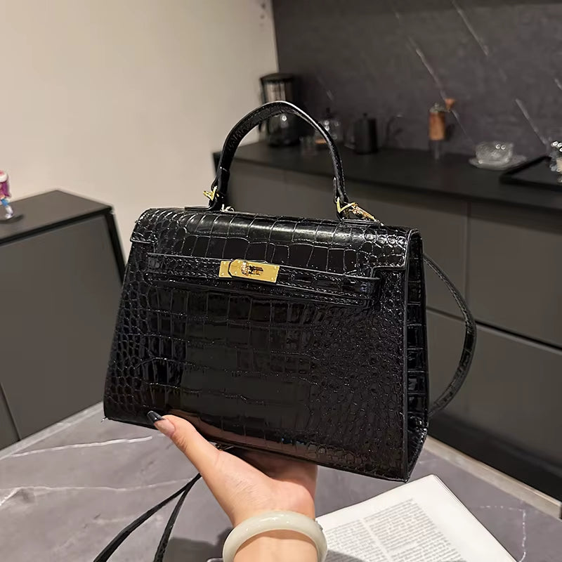 Not Your Birkin, Babe: Luxury Croc-Embossed Bag with Vintage Flair & All the Space You Need