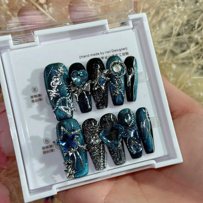 10Pcs Handmade Eye Monster Press-On Nails – Full Cover Wearable Fake Nails for Fun Manicure