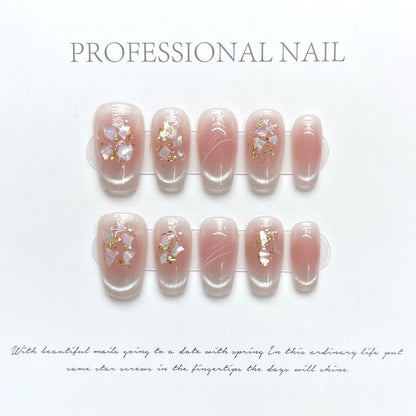 Regal & Reckless Pink Cat’s Eye Press-On Nails – Butterfly French Design (10pcs)