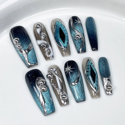 10Pcs Handmade Eye Monster Press-On Nails – Full Cover Wearable Fake Nails for Fun Manicure