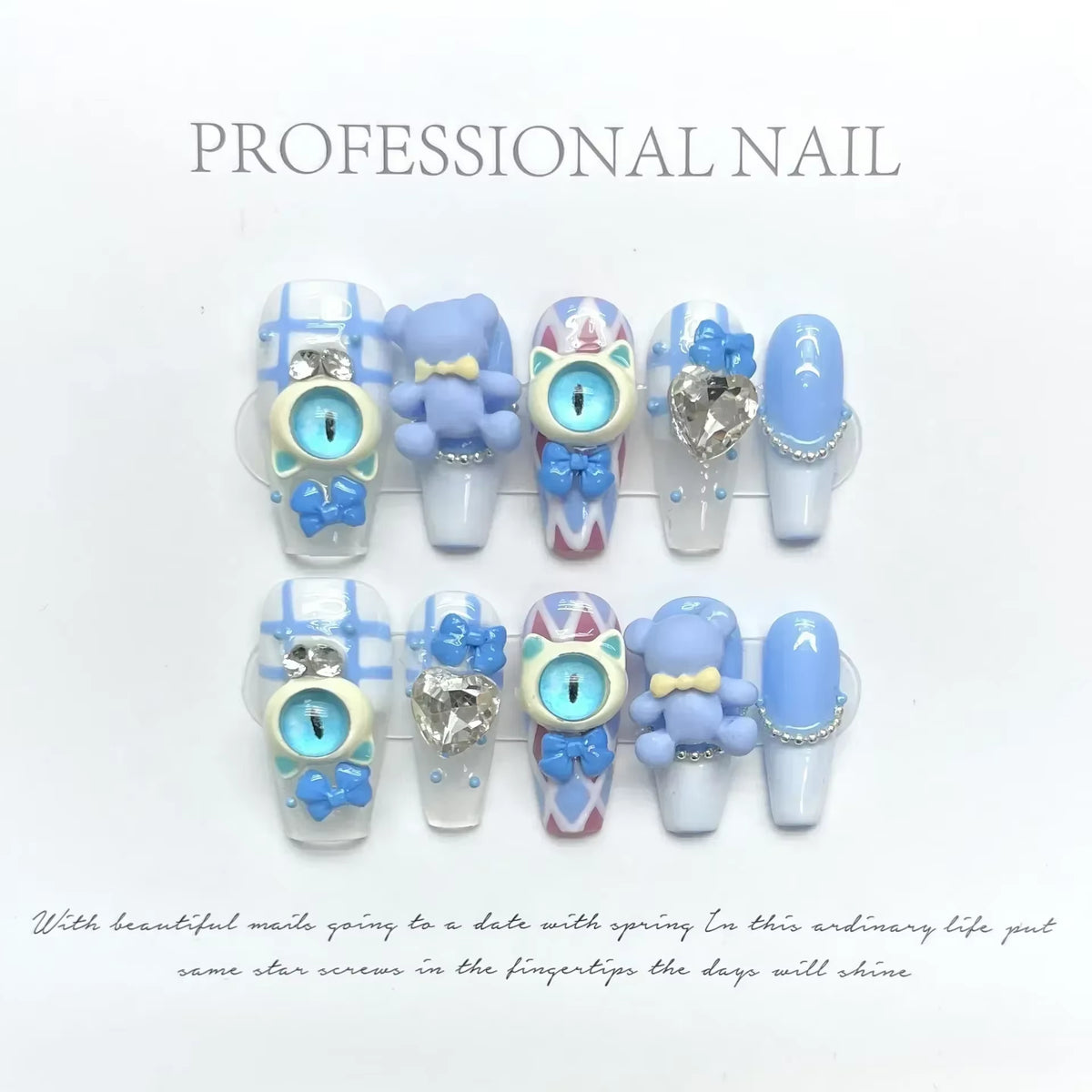 10Pcs Handmade Eye Monster Press-On Nails – Full Cover Wearable Fake Nails for Fun Manicure