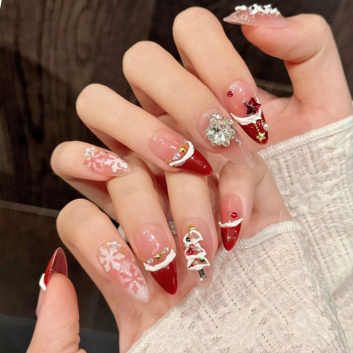 Regal & Reckless Red Velvet Holiday Nails – Handmade Almond Press-On Set