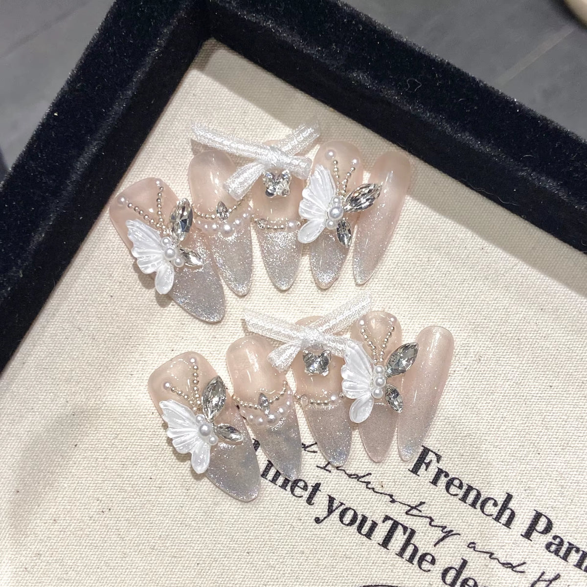 Regal & Reckless Pink Cat’s Eye Press-On Nails – Butterfly French Design (10pcs)