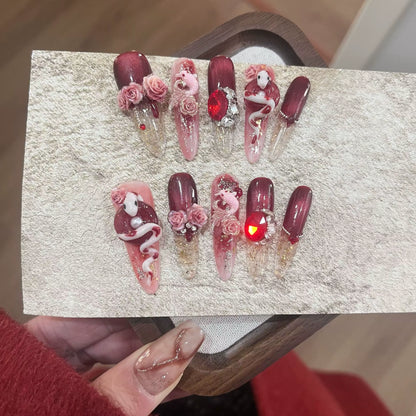 10Pcs Handmade Eye Monster Press-On Nails – Full Cover Wearable Fake Nails for Fun Manicure